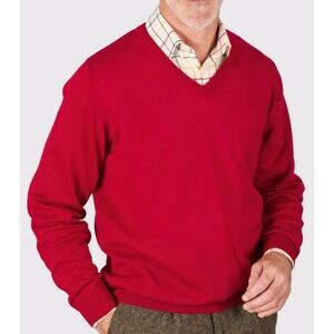 Alan Paine England 100% Cashmere V-Neck Sweater, Red, Size M /42 UK‎